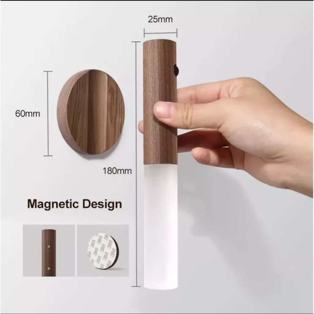 Rechargeable Magnetic Wooden LED Night Light – Portable Ambient Lamp