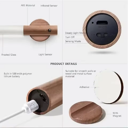Rechargeable Magnetic Wooden LED Night Light – Portable Ambient Lamp