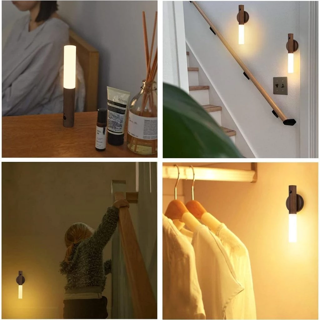 Rechargeable Magnetic Wooden LED Night Light – Portable Ambient Lamp