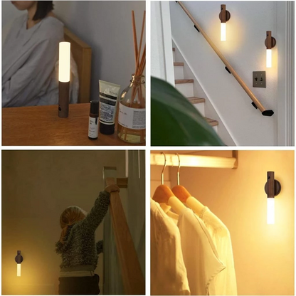 Rechargeable Magnetic Wooden LED Night Light – Portable Ambient Lamp