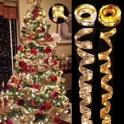 Magical Ribbon LED Lights – Christmas Tree Fairy Garland (Battery Powered)