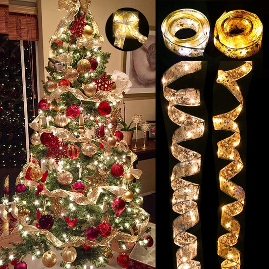 Magical Ribbon LED Lights – Christmas Tree Fairy Garland (Battery Powered)