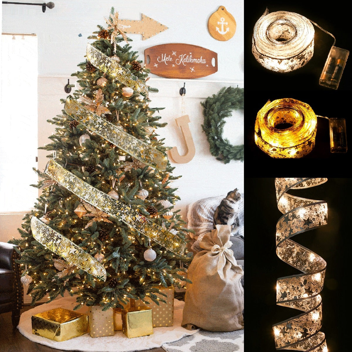 Magical Ribbon LED Lights – Christmas Tree Fairy Garland (Battery Powered)