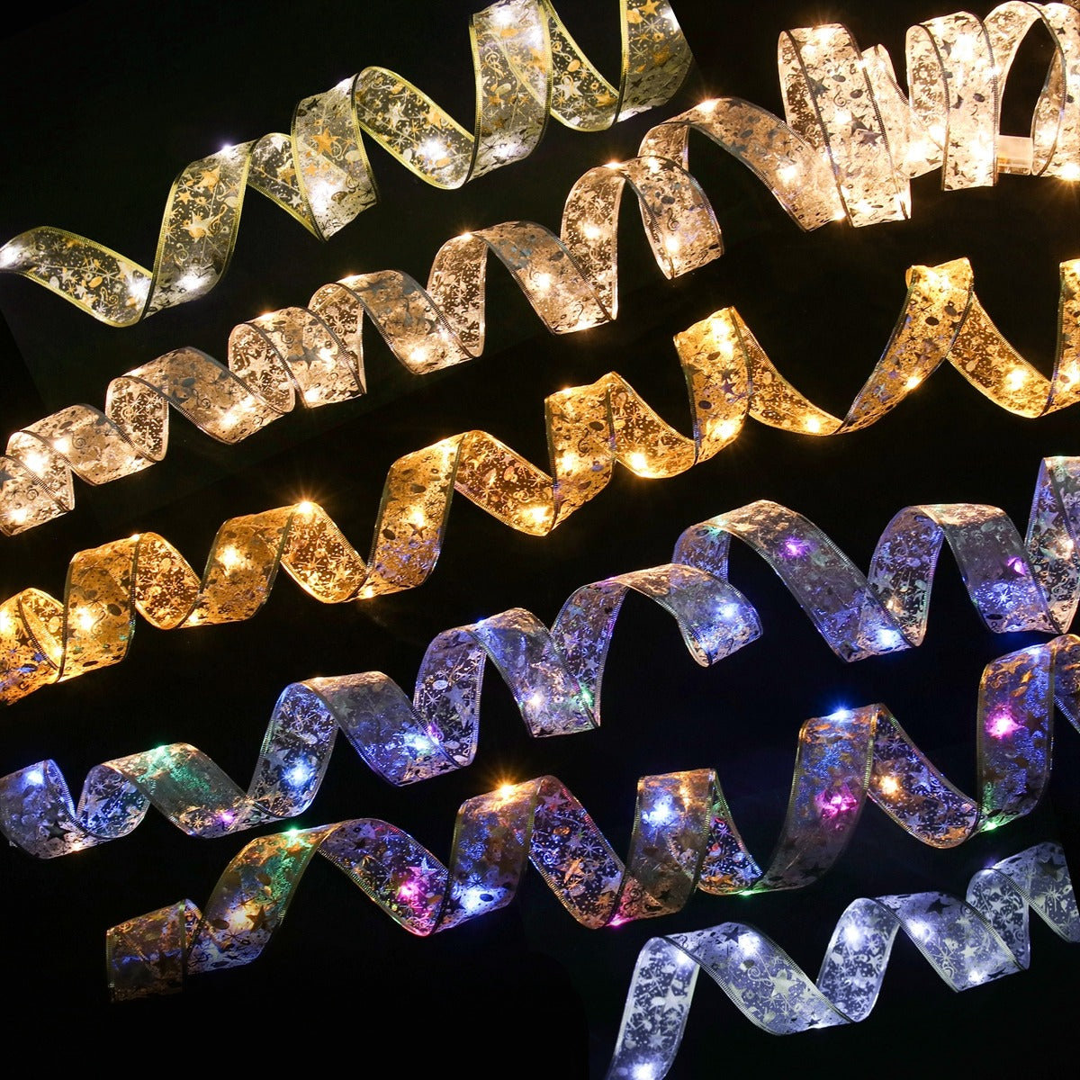 Magical Ribbon LED Lights – Christmas Tree Fairy Garland (Battery Powered)