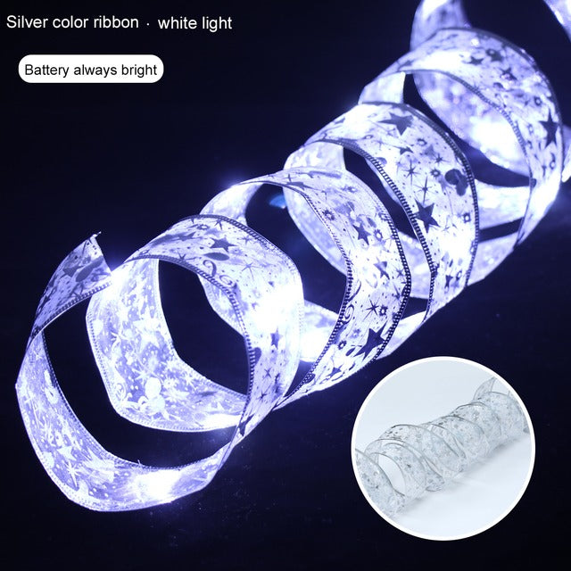 Magical Ribbon LED Lights – Christmas Tree Fairy Garland (Battery Powered)